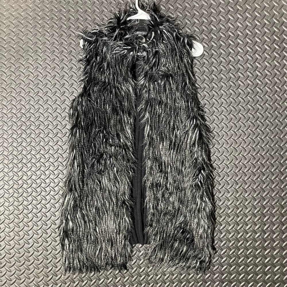 Adrianna Pappel Black Gray Faux Fur Knit Back‎ Sweater Vest Women's Size Medium
